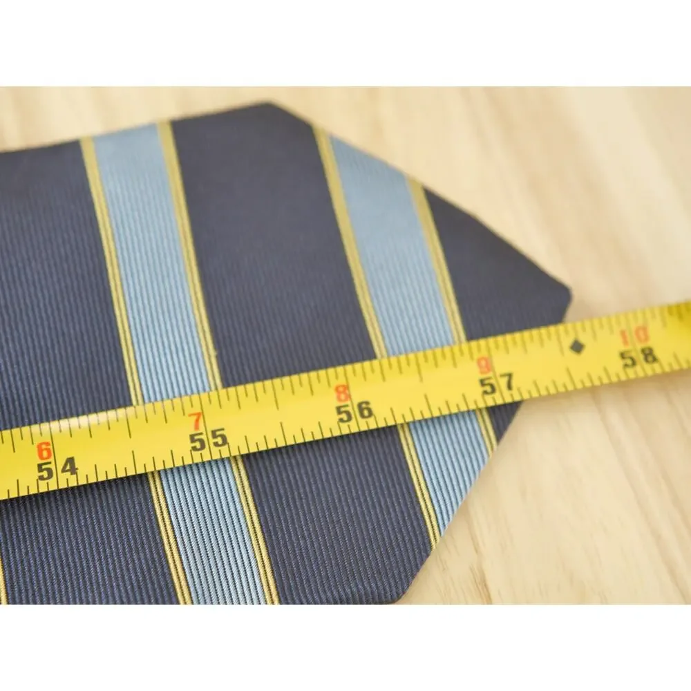 Brooks Brothers Tie Makers Line Blue Repp Silk yellow blue Stripes.